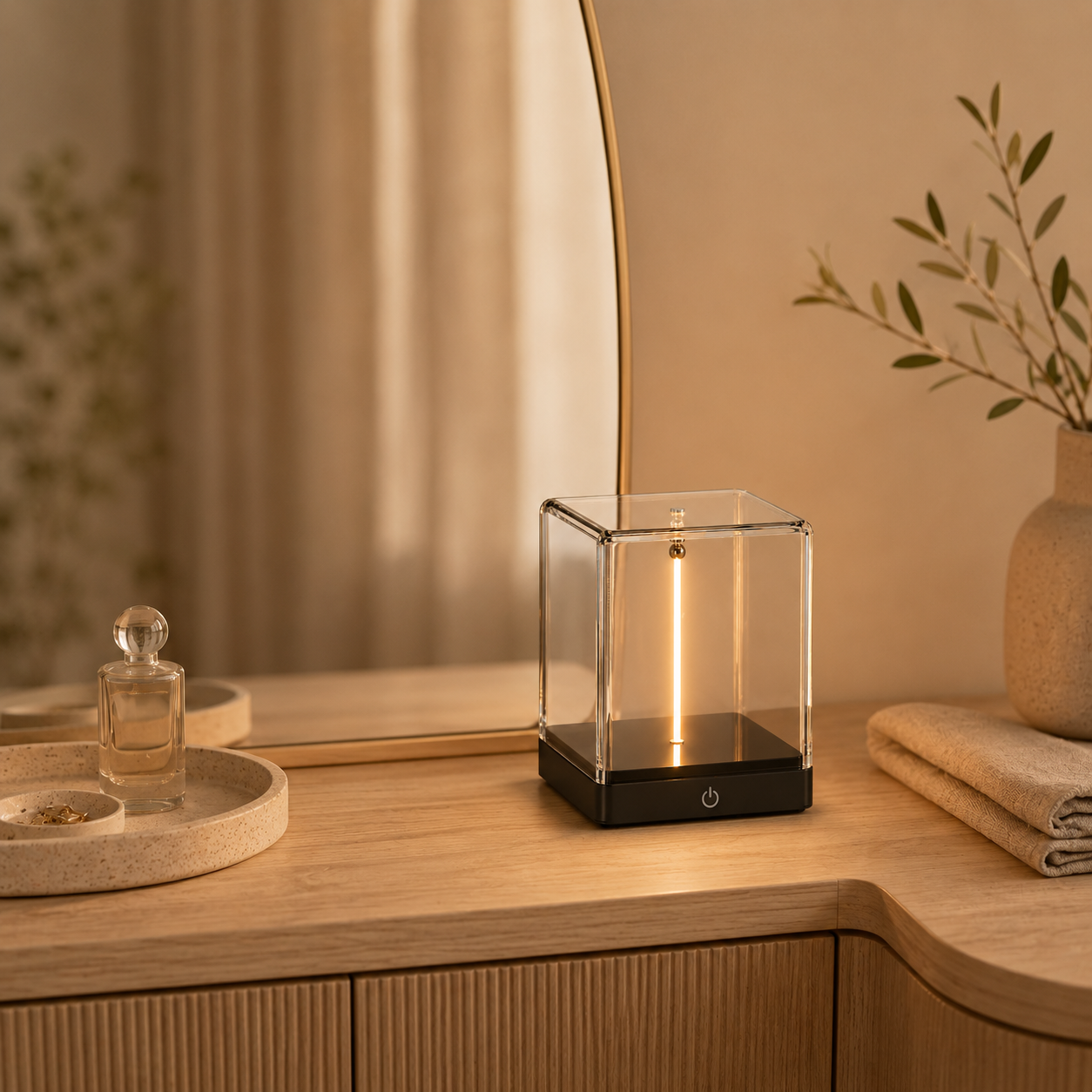 Magnetic balance lamp on a vanity