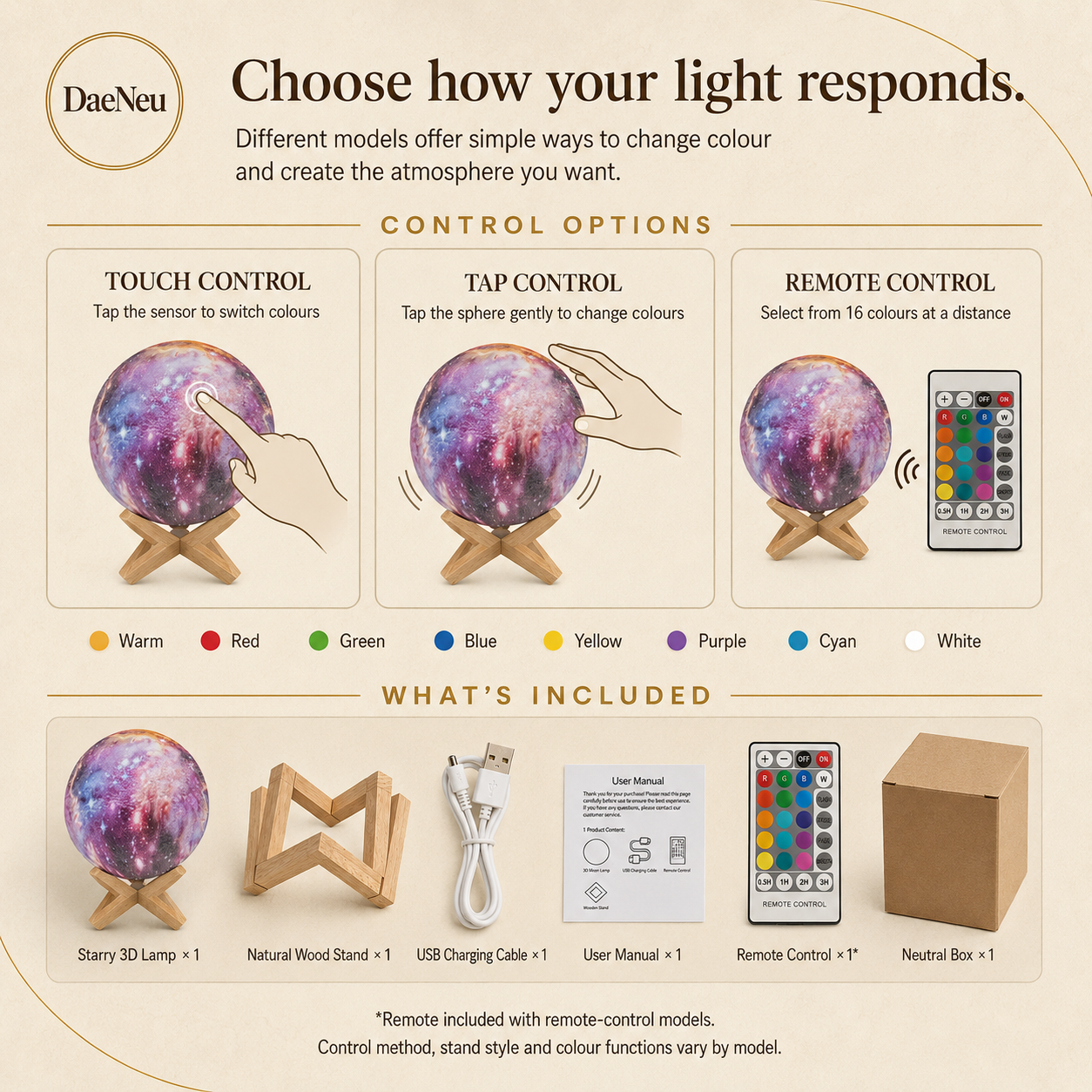 Galaxy light control options and package contents
