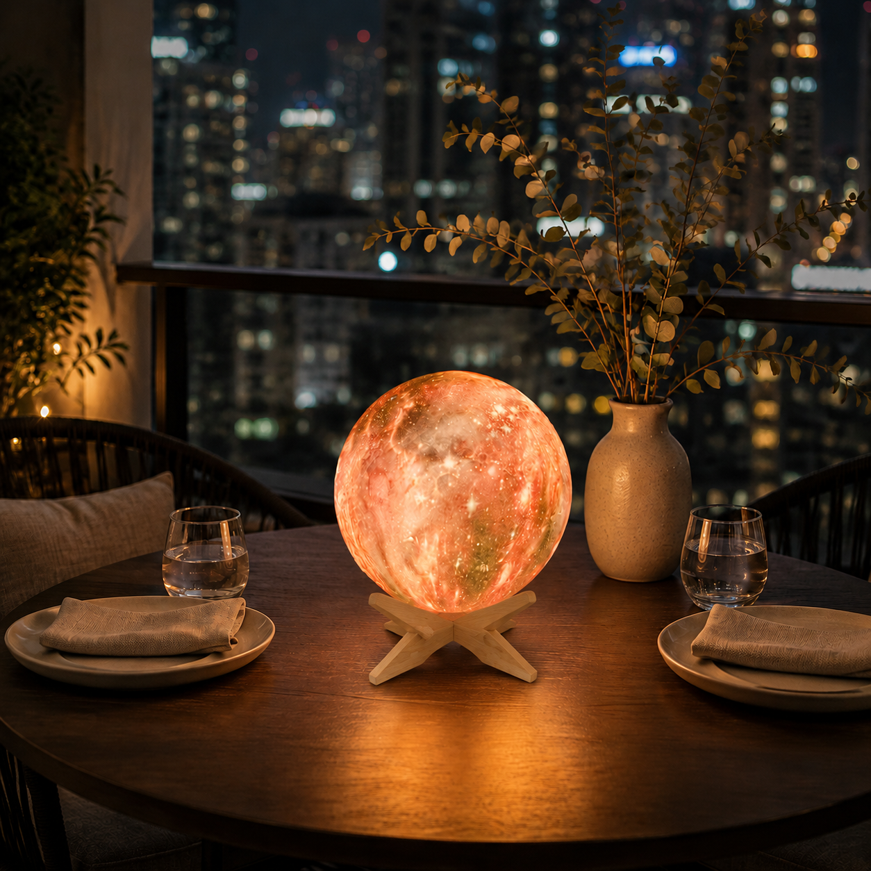 Orange galaxy light against a night skyline
