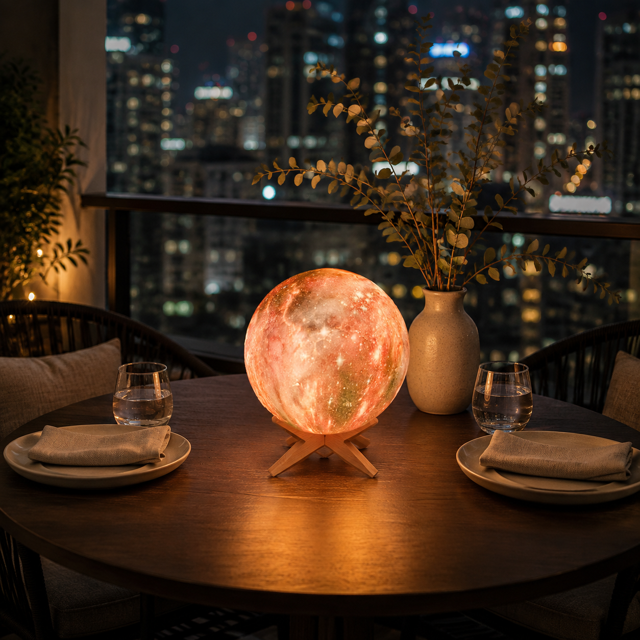 Galaxy light glowing on a dinner table