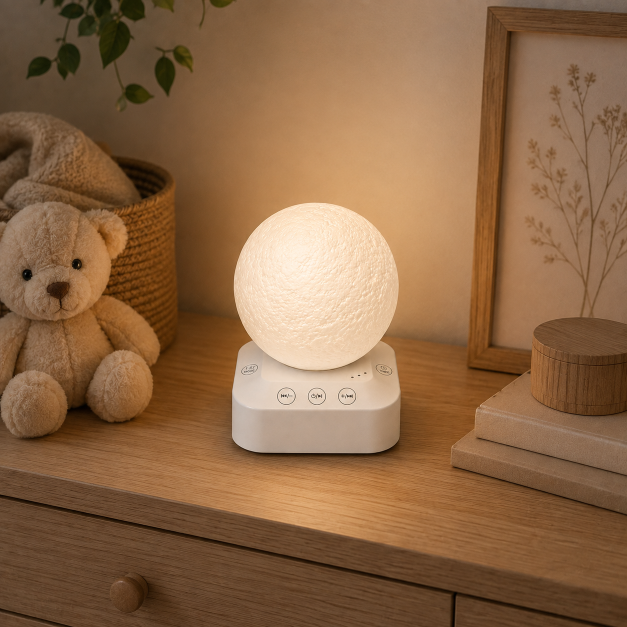 Rest companion glowing beside a teddy bear
