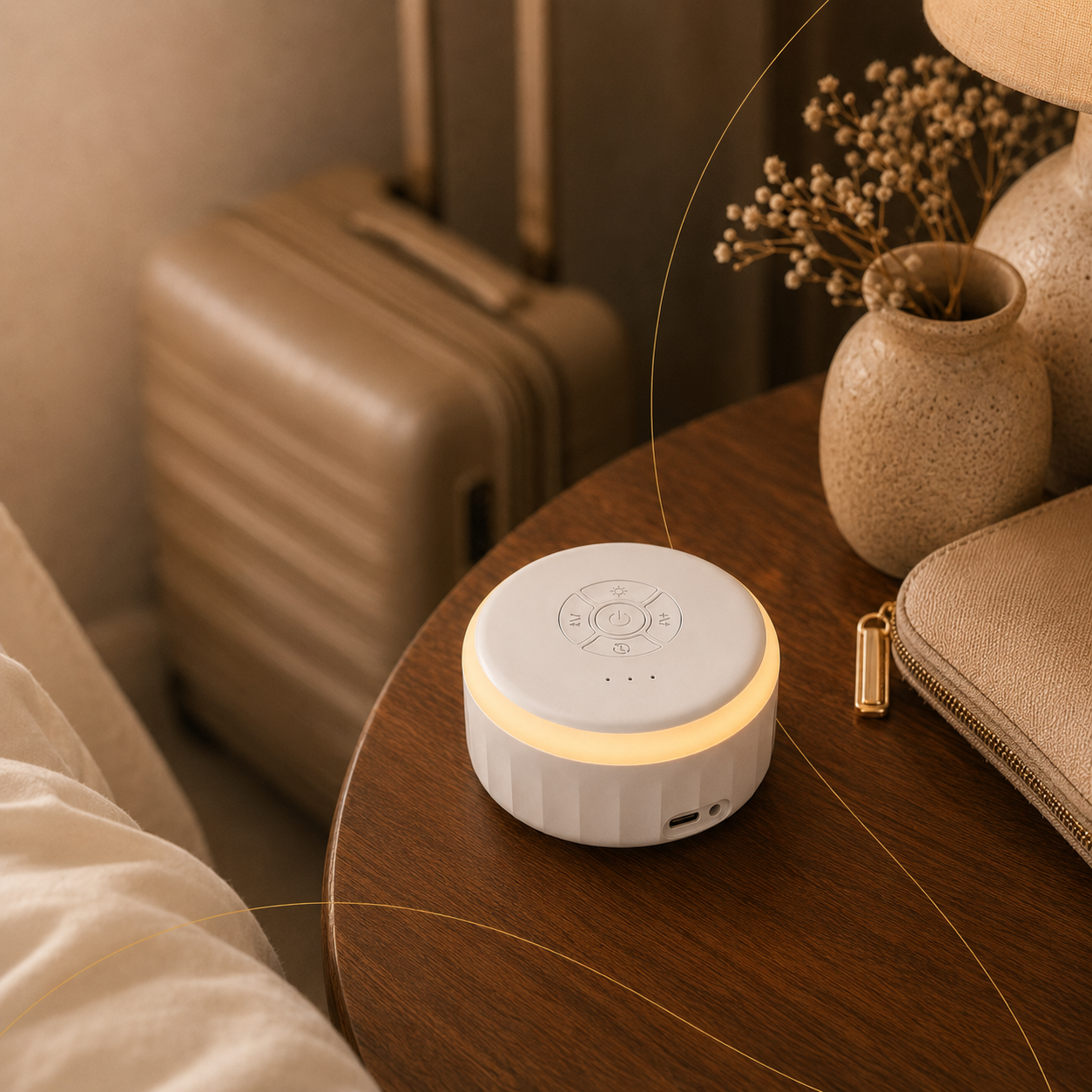 Portable white noise machine ready for travel